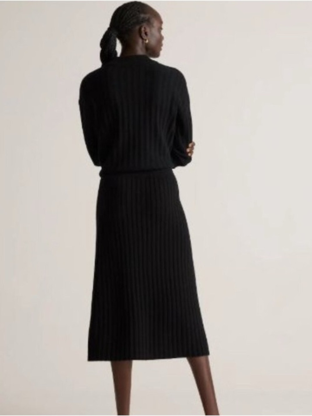 NWT 100% Cashmere Quince Black Ribbed Pleated Midi Skirt Size S